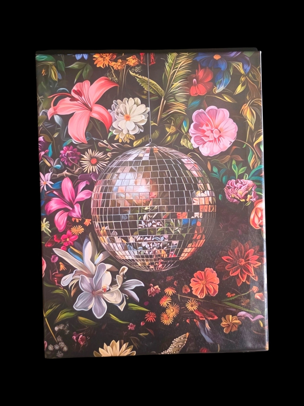 Floral Disco Mirror Ball Party Backdrop - Multicolor 12" X 16"
